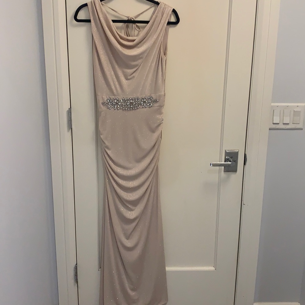 Champagne gown with silver thread sparkle